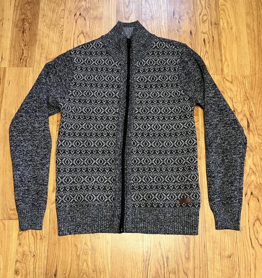 Buffalo David Bitton Men Fleece Lined Zip Knit Sweater Black/Gray Size L